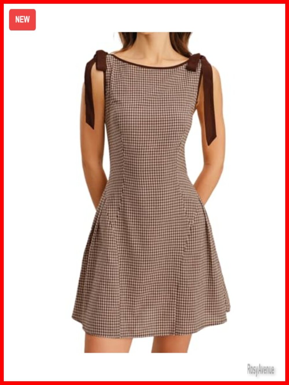 Women's Plaid Gingham Summer Midi Dress - Boat Neck A-Line Sleeveless Casual